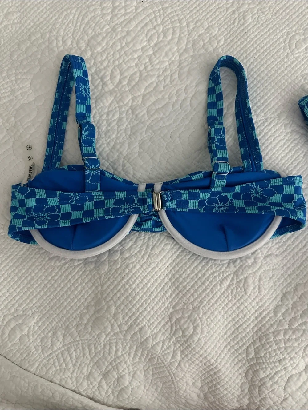 Blue Checkered Floral Bikini Set